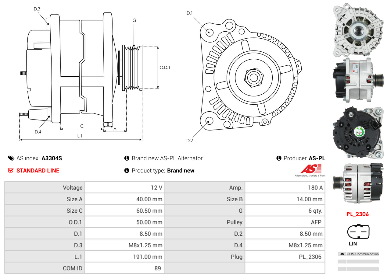 Alternator - A3304S AS-PL
