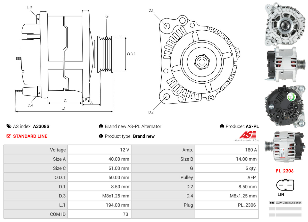 Alternatore - A3308S AS-PL
