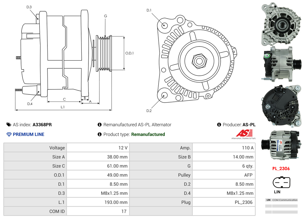 Alternator - A3368PR AS-PL