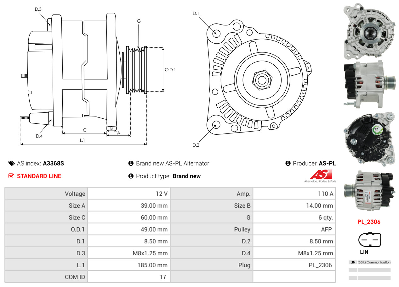 Alternatore - A3368S AS-PL