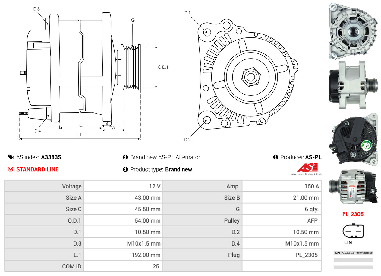 Alternatore - A3383S AS-PL
