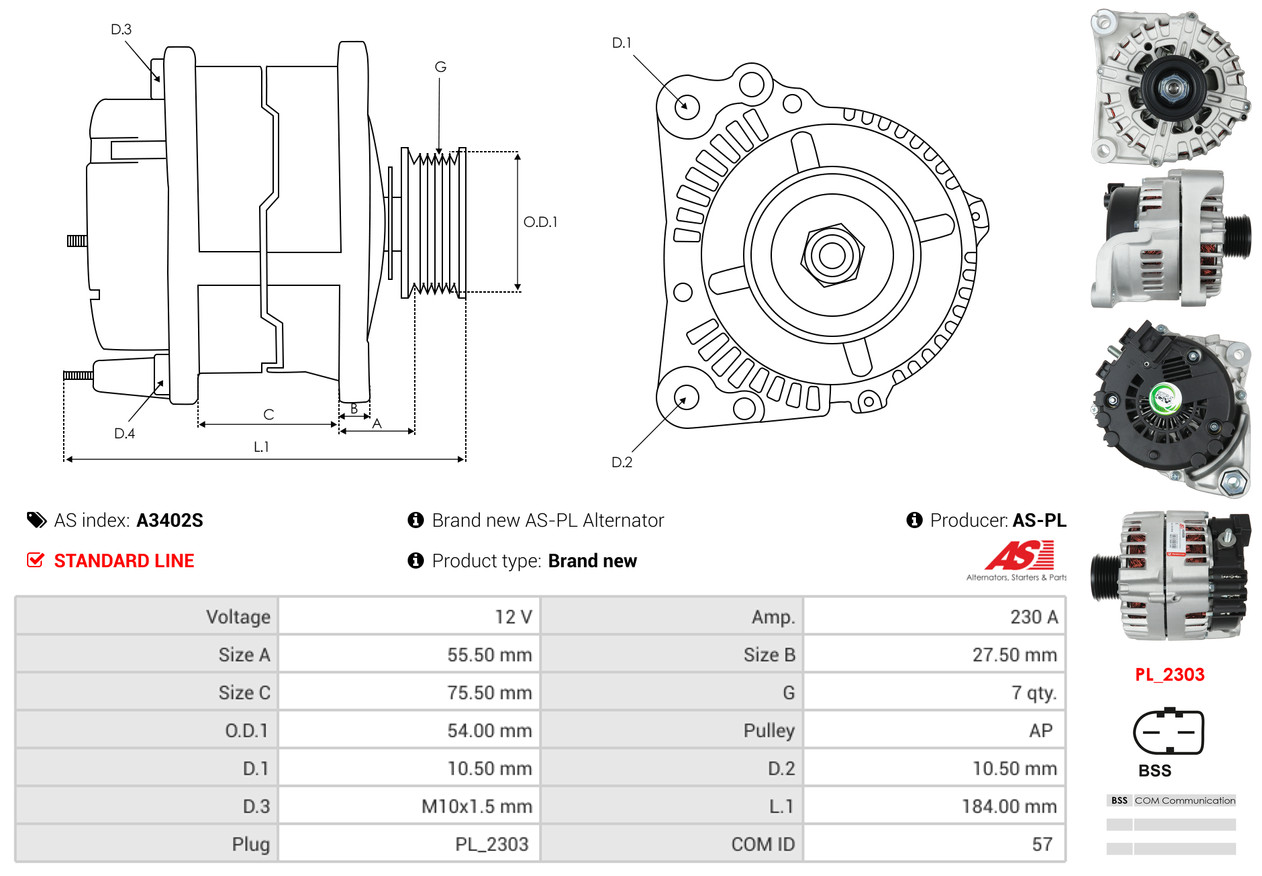Alternator - A3402S AS-PL