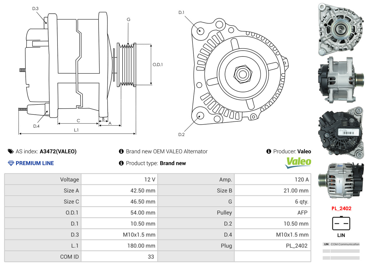 Generator - A3472(VALEO) AS-PL