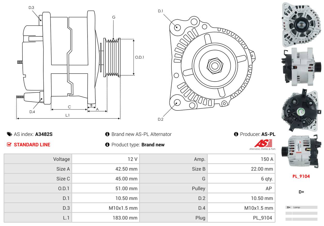 Alternatore - A3482S AS-PL