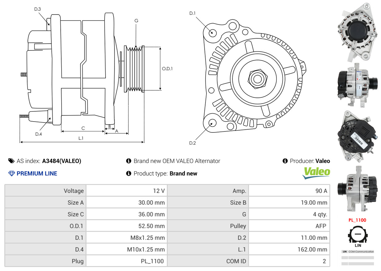 Alternatore - A3484(VALEO) AS-PL