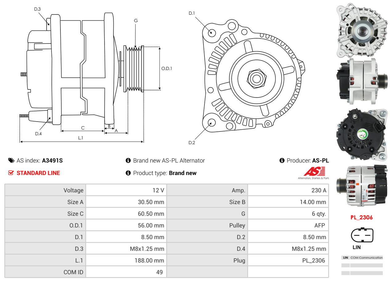 Alternator - A3491S AS-PL