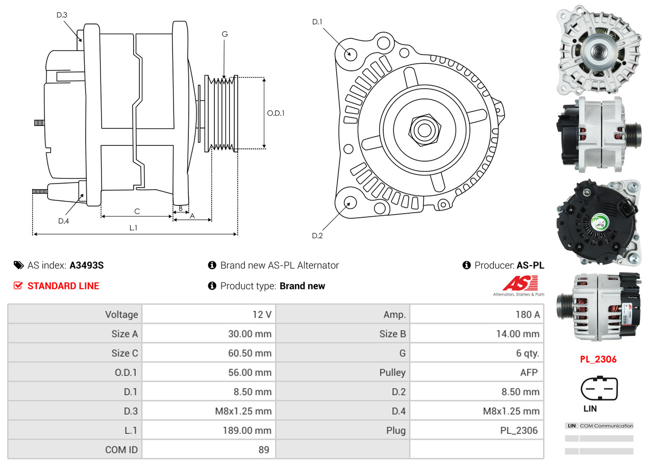 Alternator - A3493S AS-PL