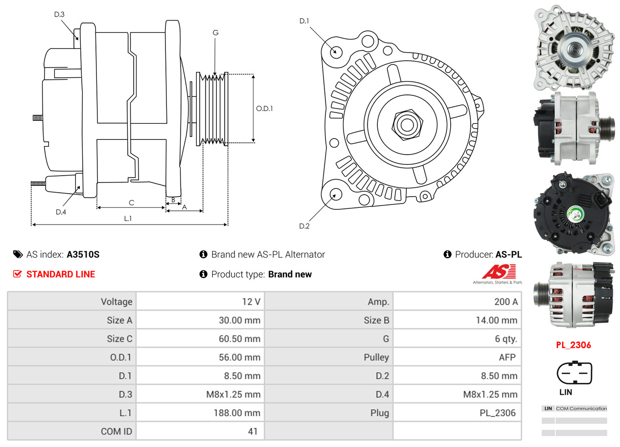 Alternator - A3510S AS-PL