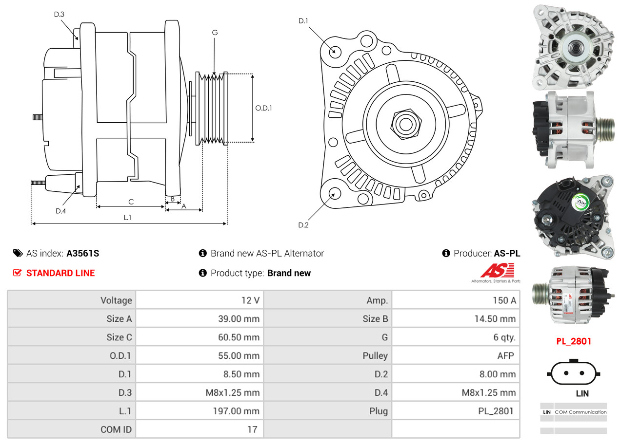 Alternator - A3561S AS-PL