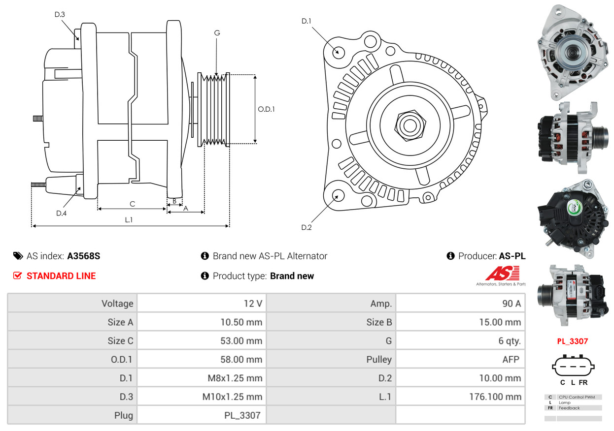 Alternator - A3568S AS-PL