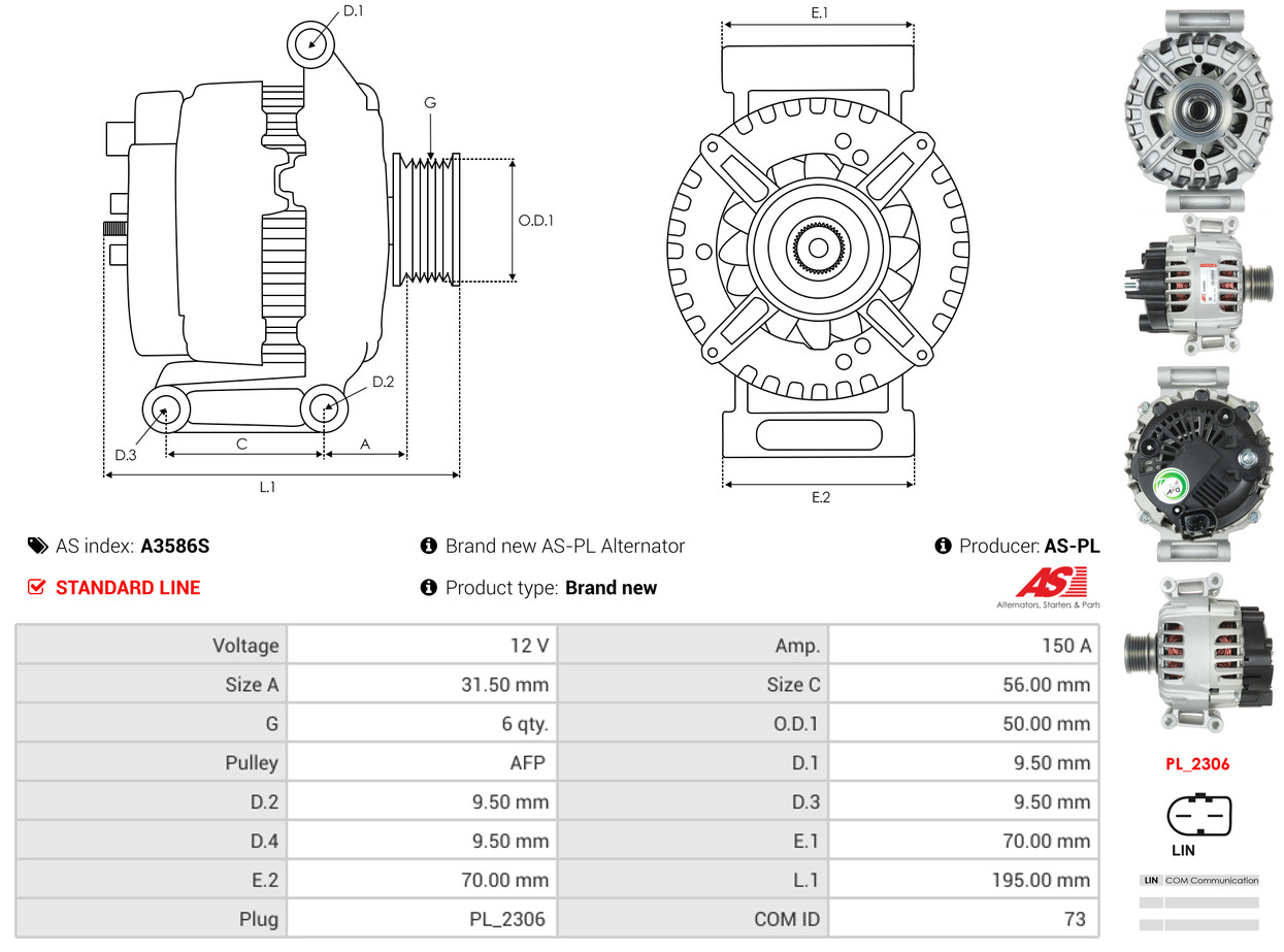 Alternator - A3586S AS-PL