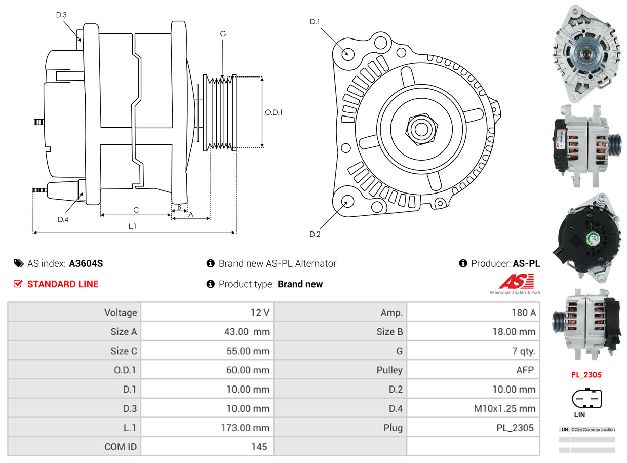 Alternator - A3604S AS-PL
