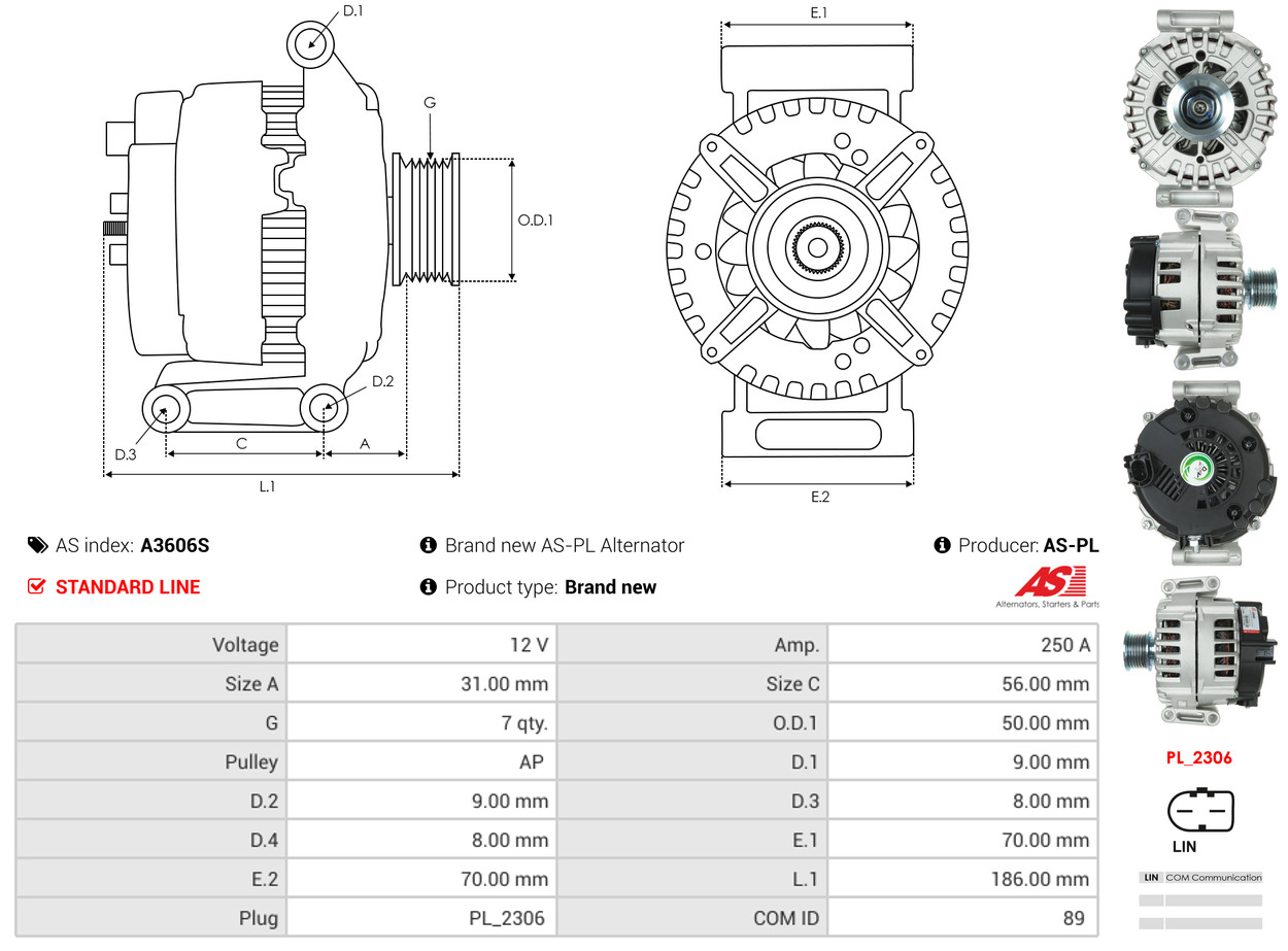 Alternator - A3606S AS-PL