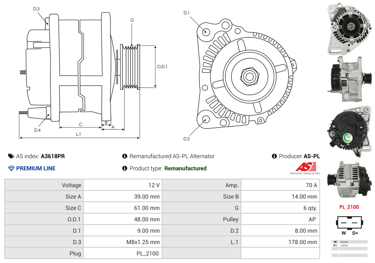 Alternatore - A3618PR AS-PL
