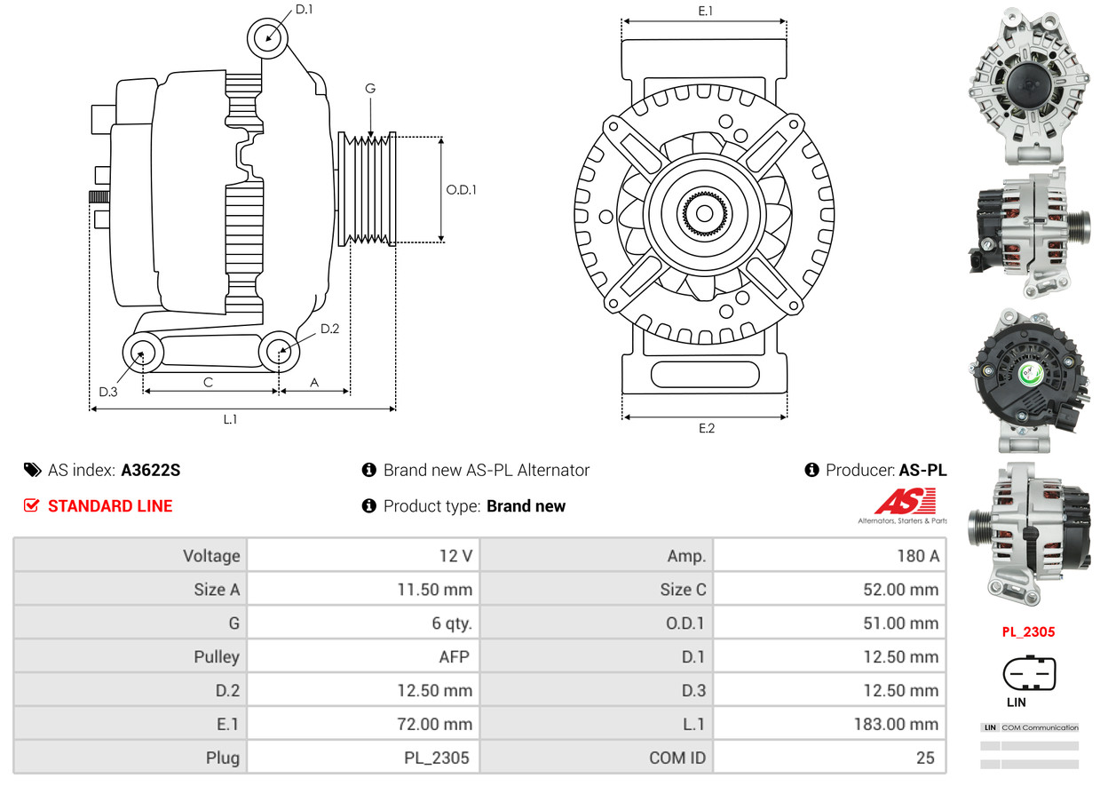 Alternatore - A3622S AS-PL