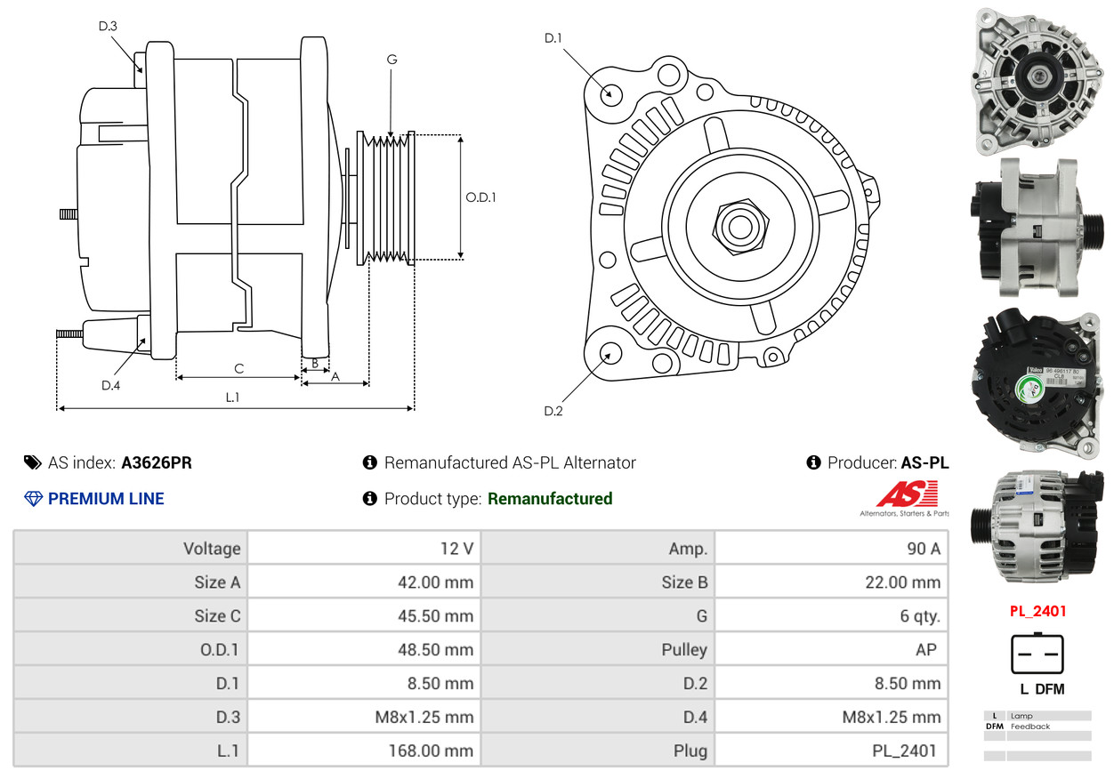 Alternatore - A3626PR AS-PL