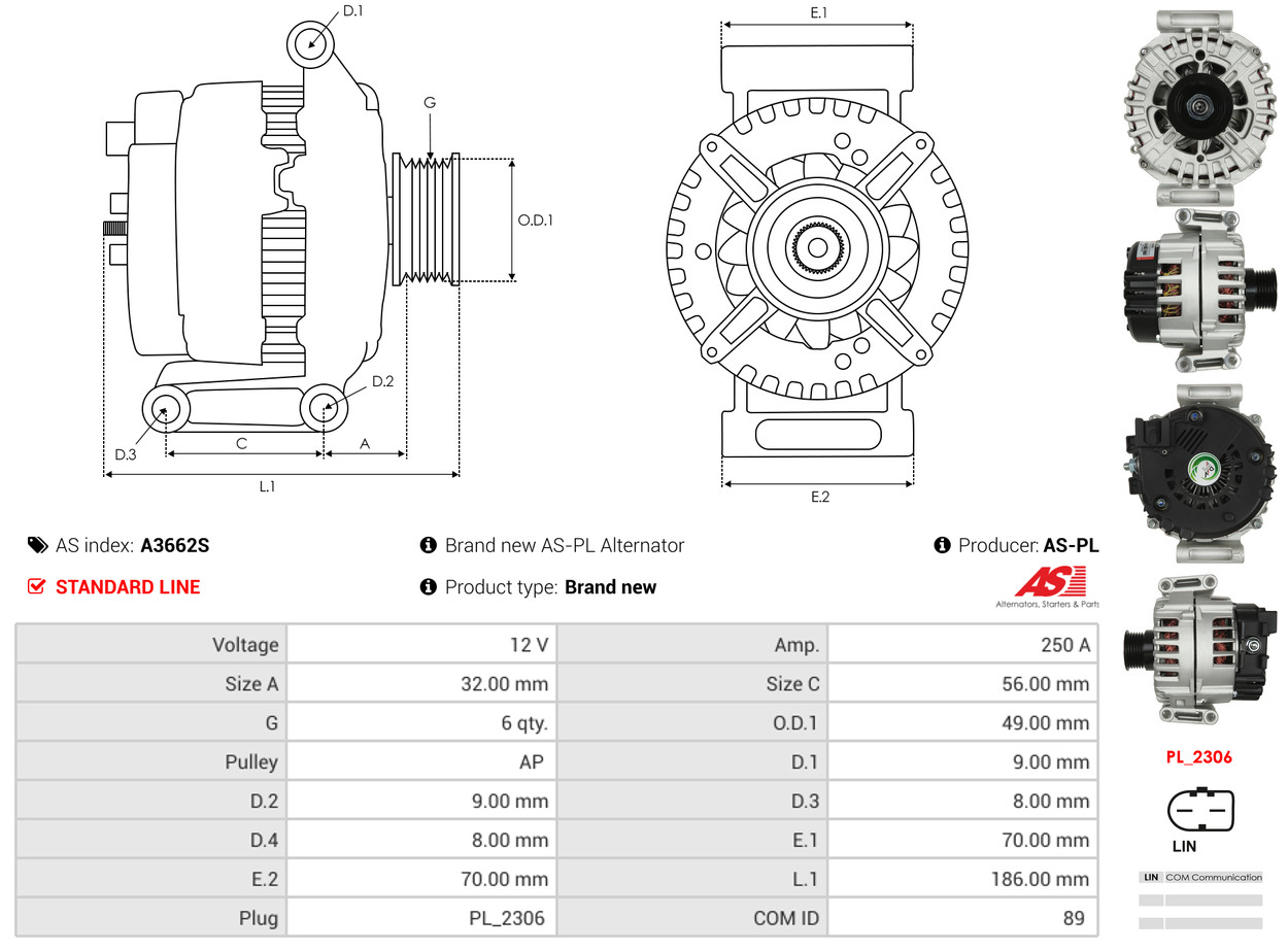 Alternator - A3662S AS-PL