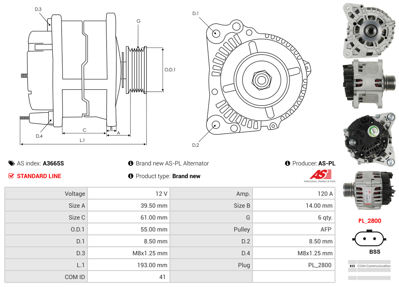 Alternatore - A3665S AS-PL