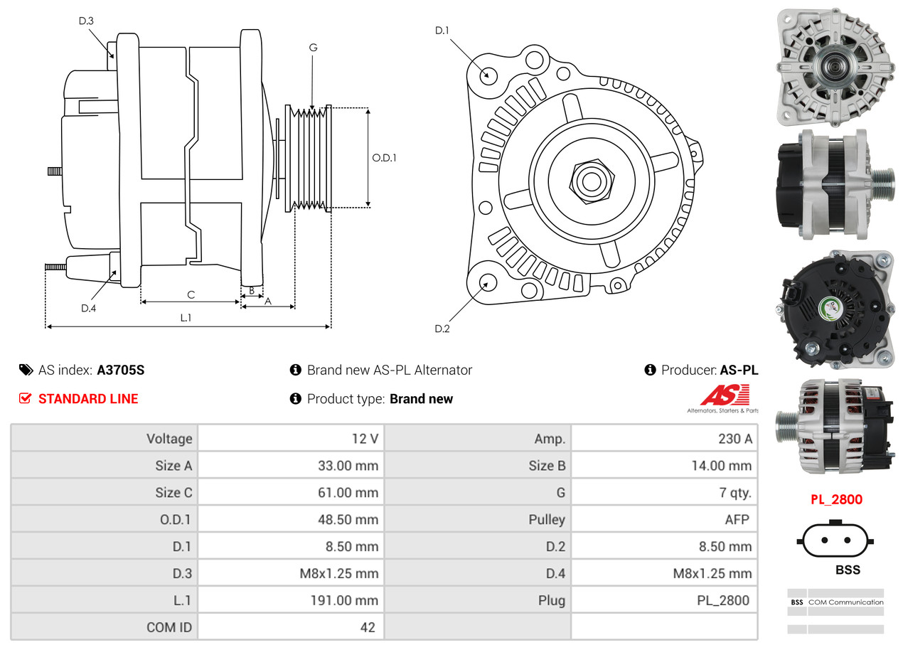 Alternatore - A3705S AS-PL