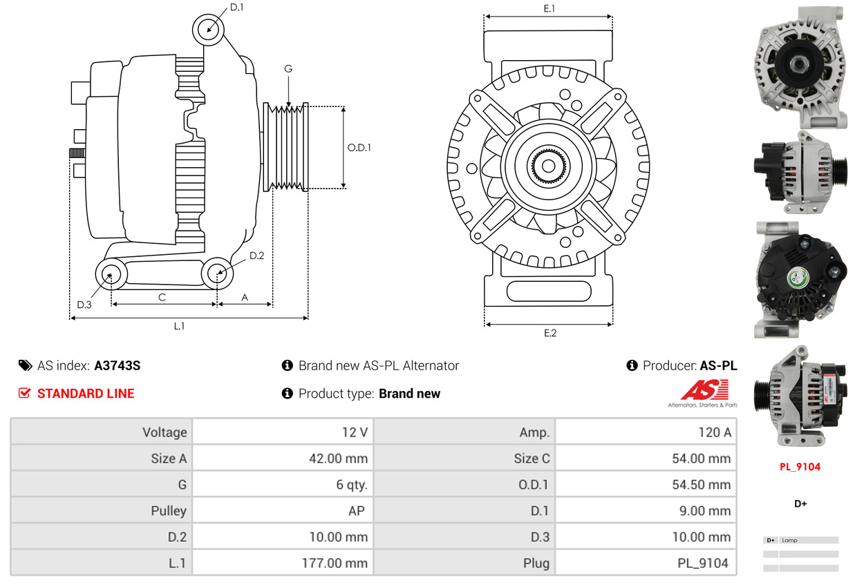 Alternatore - A3743S AS-PL