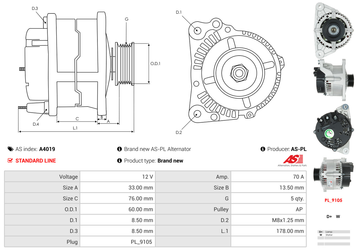 Alternatore - A3721S AS-PL