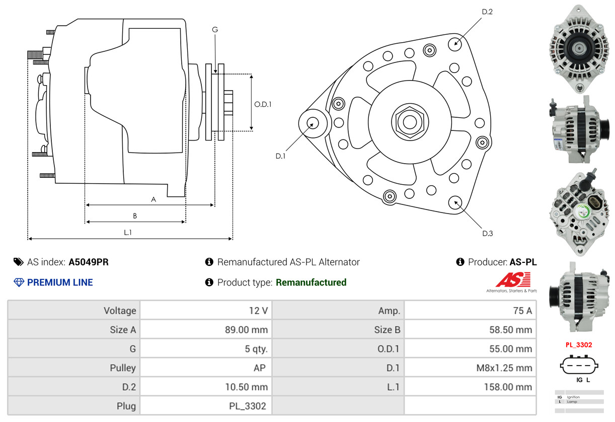 Alternator - A5049PR AS-PL