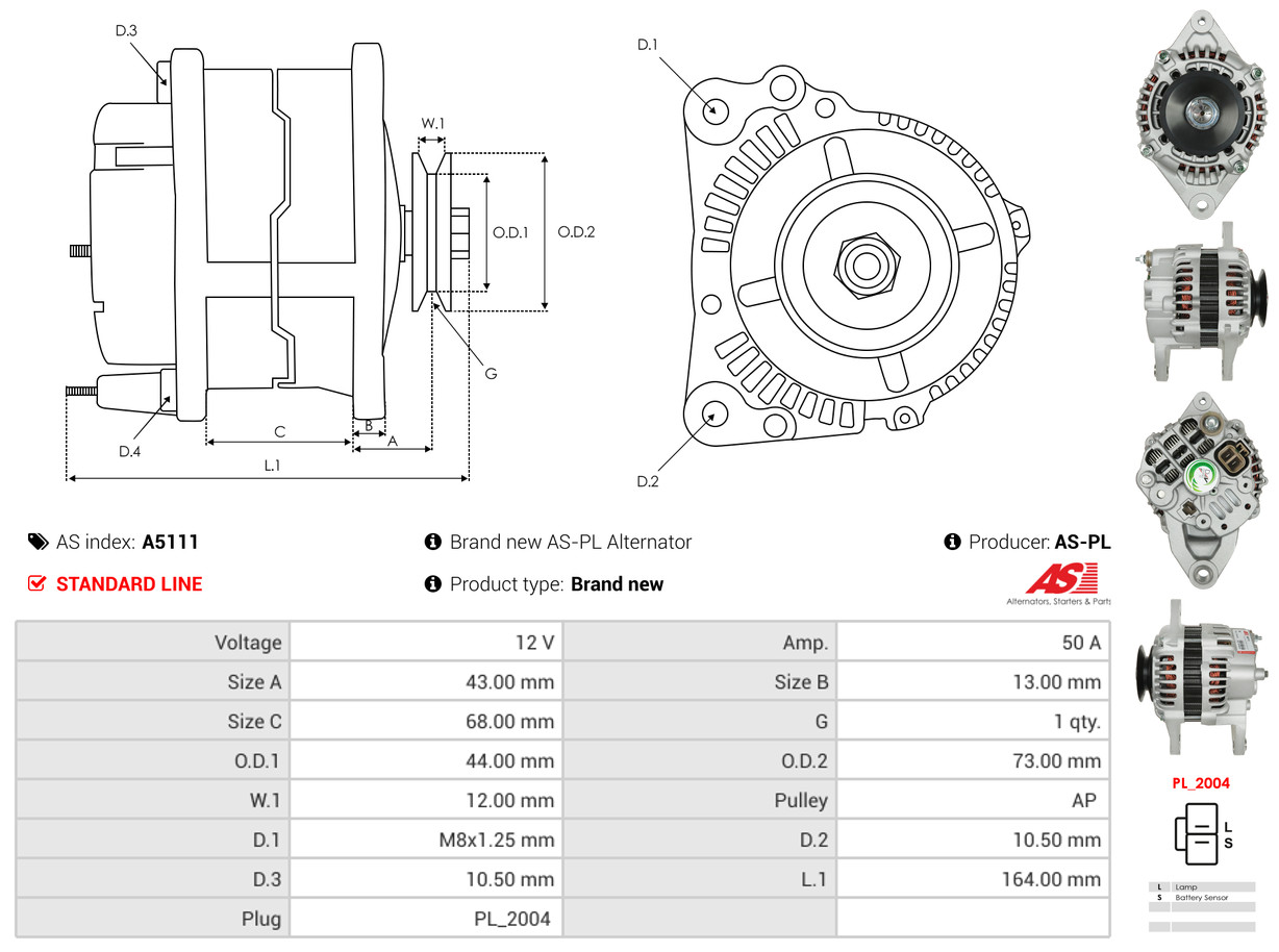 Alternator - A5111 AS-PL