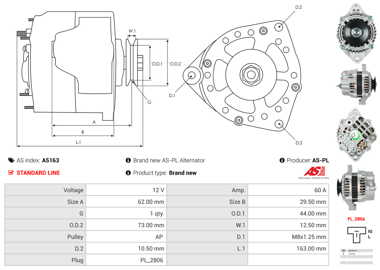 Alternator - A5163 AS-PL