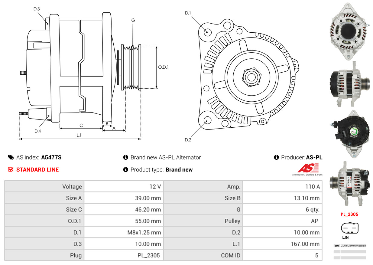 Alternator - A5477S AS-PL