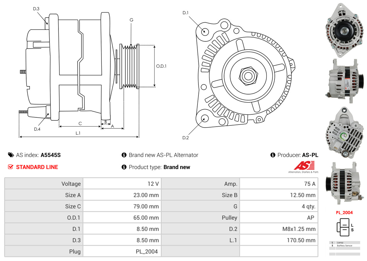Alternator - A5545S AS-PL