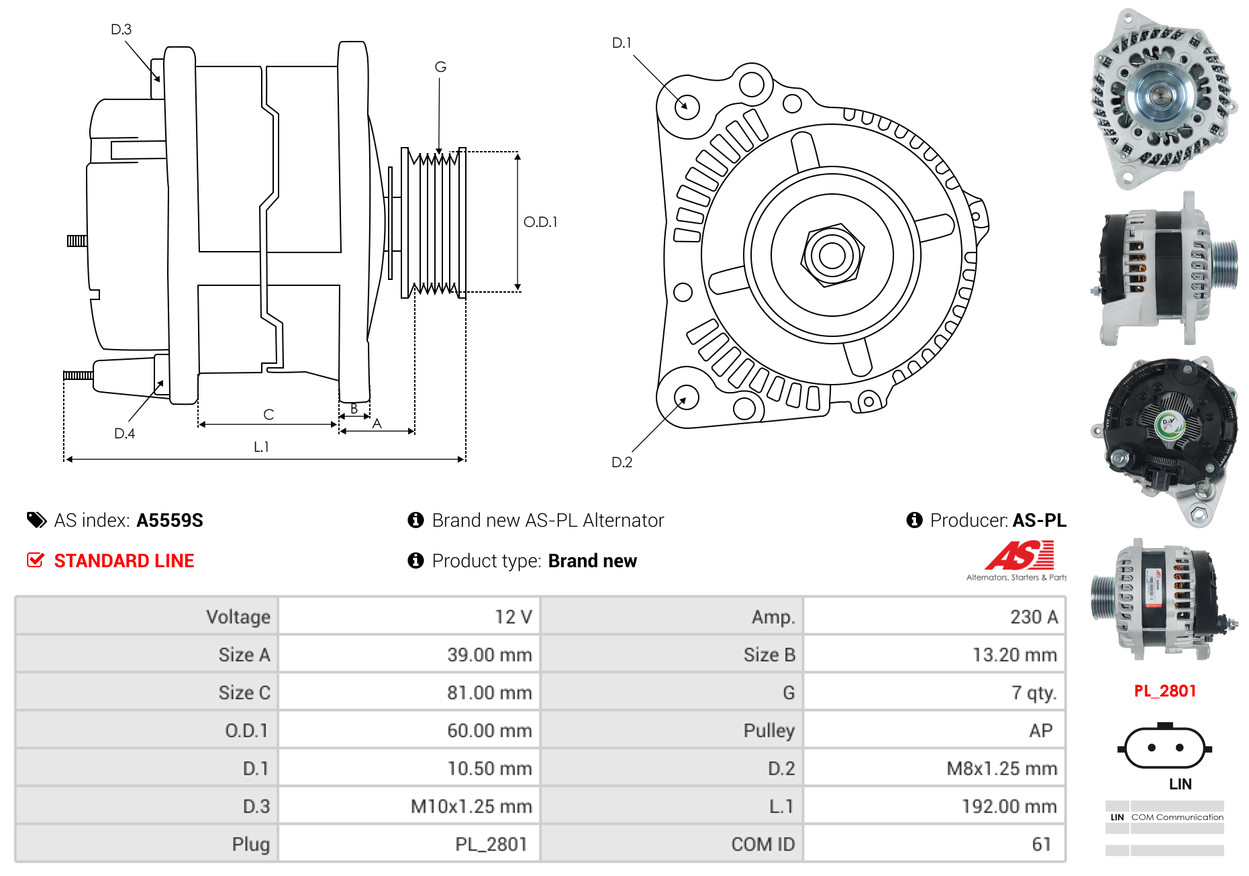 Alternator - A5559S AS-PL