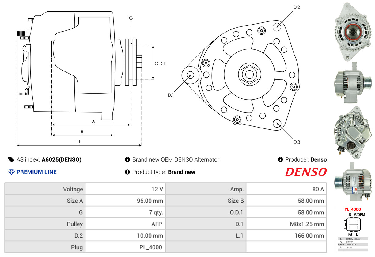 Alternator - A6025(DENSO) AS-PL
