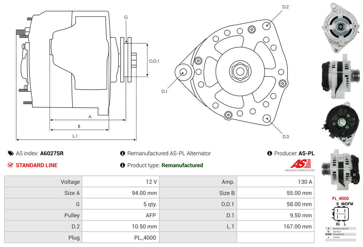 Угольная щетка, генератор - AB6003 AS-PL