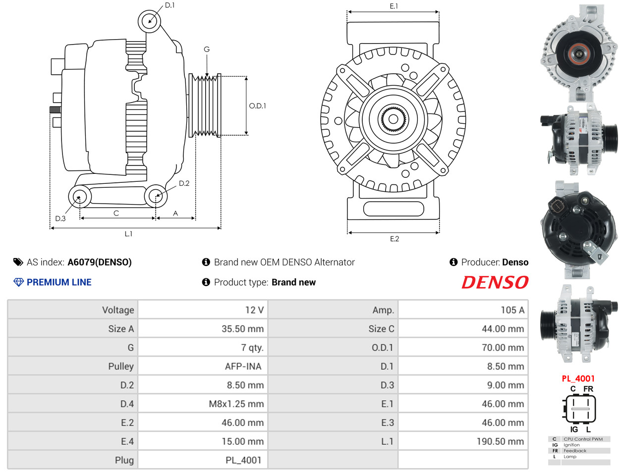 Alternator - A6079(DENSO) AS-PL