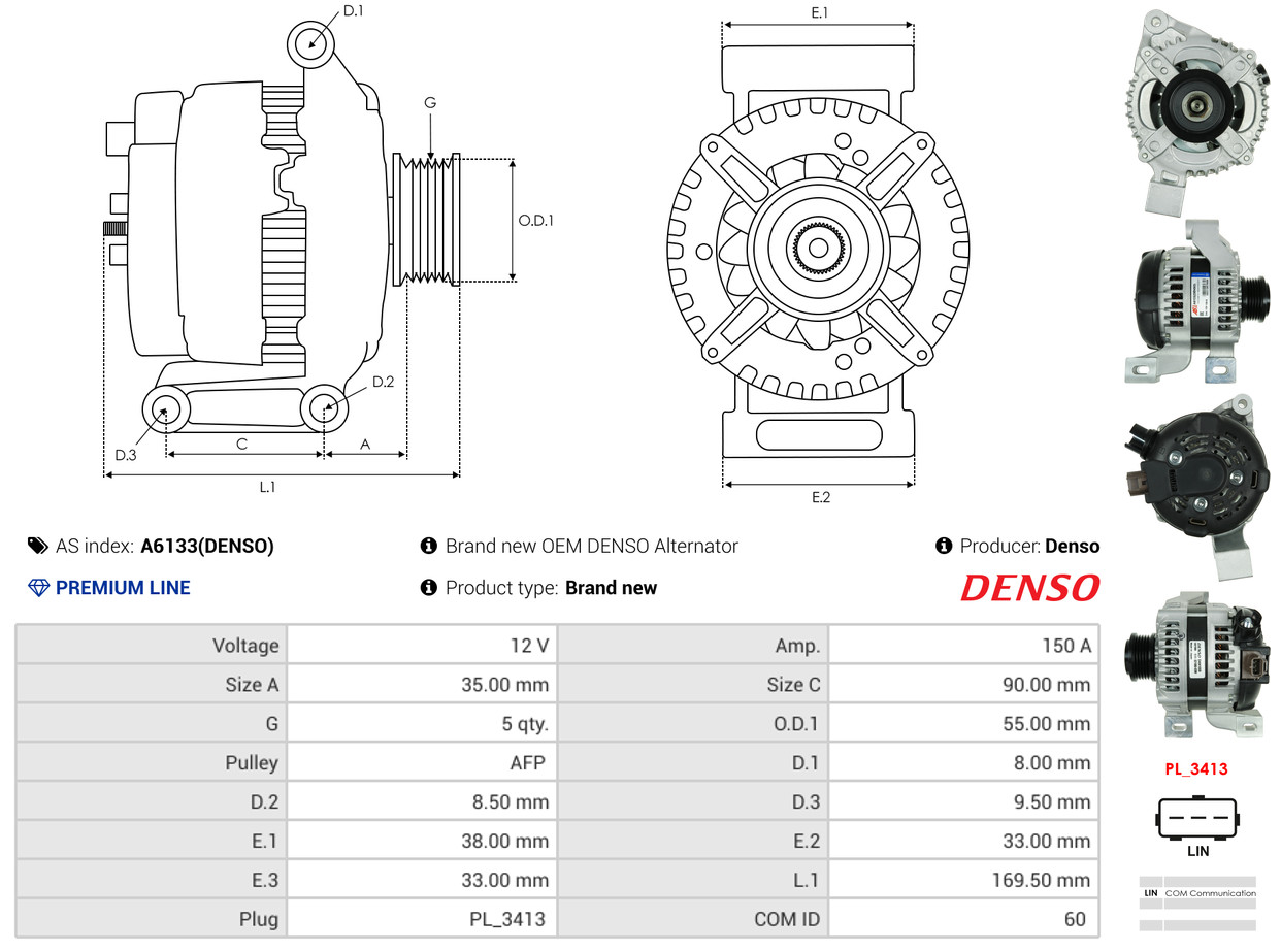 Alternator - A6133(DENSO) AS-PL