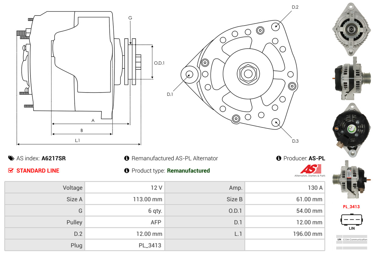 Alternator - A6217SR AS-PL