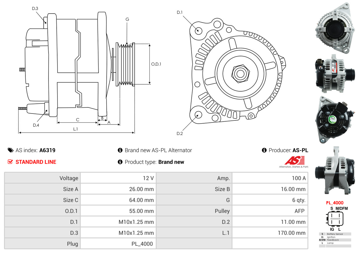 Alternator - A6319 AS-PL