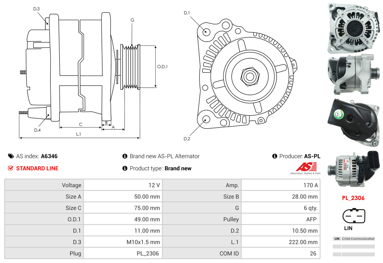 Alternator - A6346 AS-PL