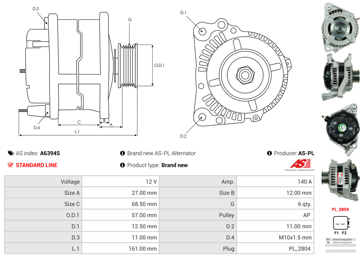 Alternator - A6394S AS-PL