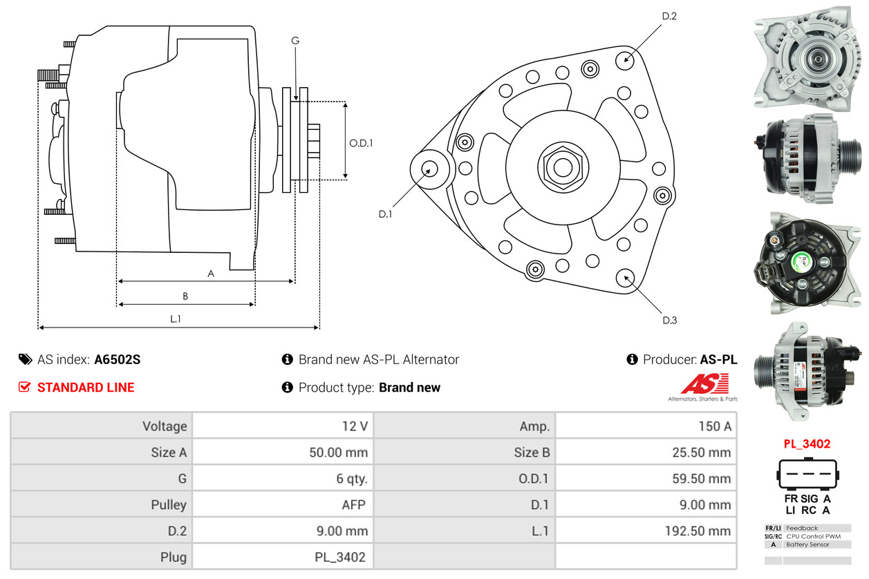 Alternator - A6502S AS-PL