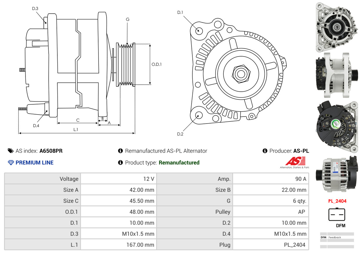 Alternator - A6508PR AS-PL