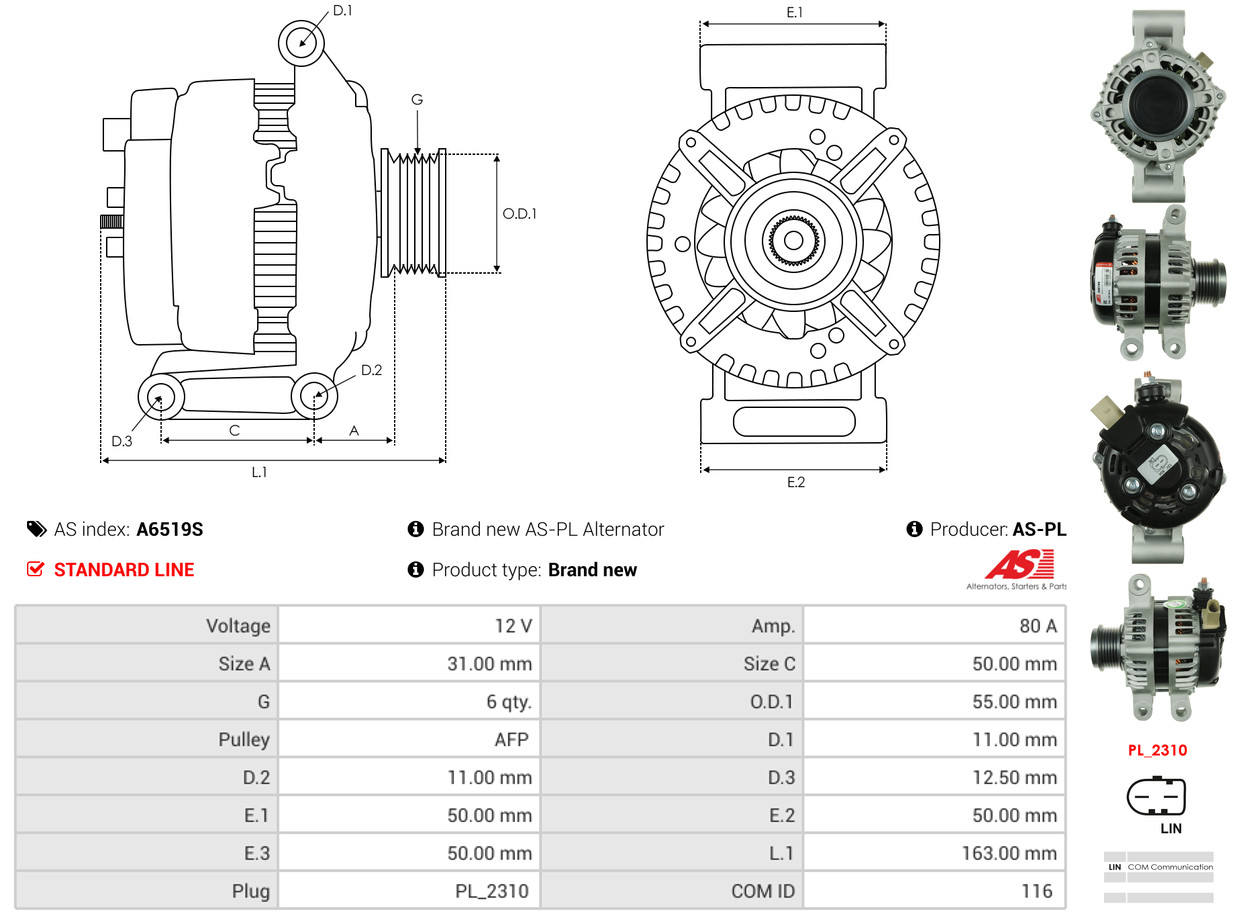 Alternatore - A6519S AS-PL