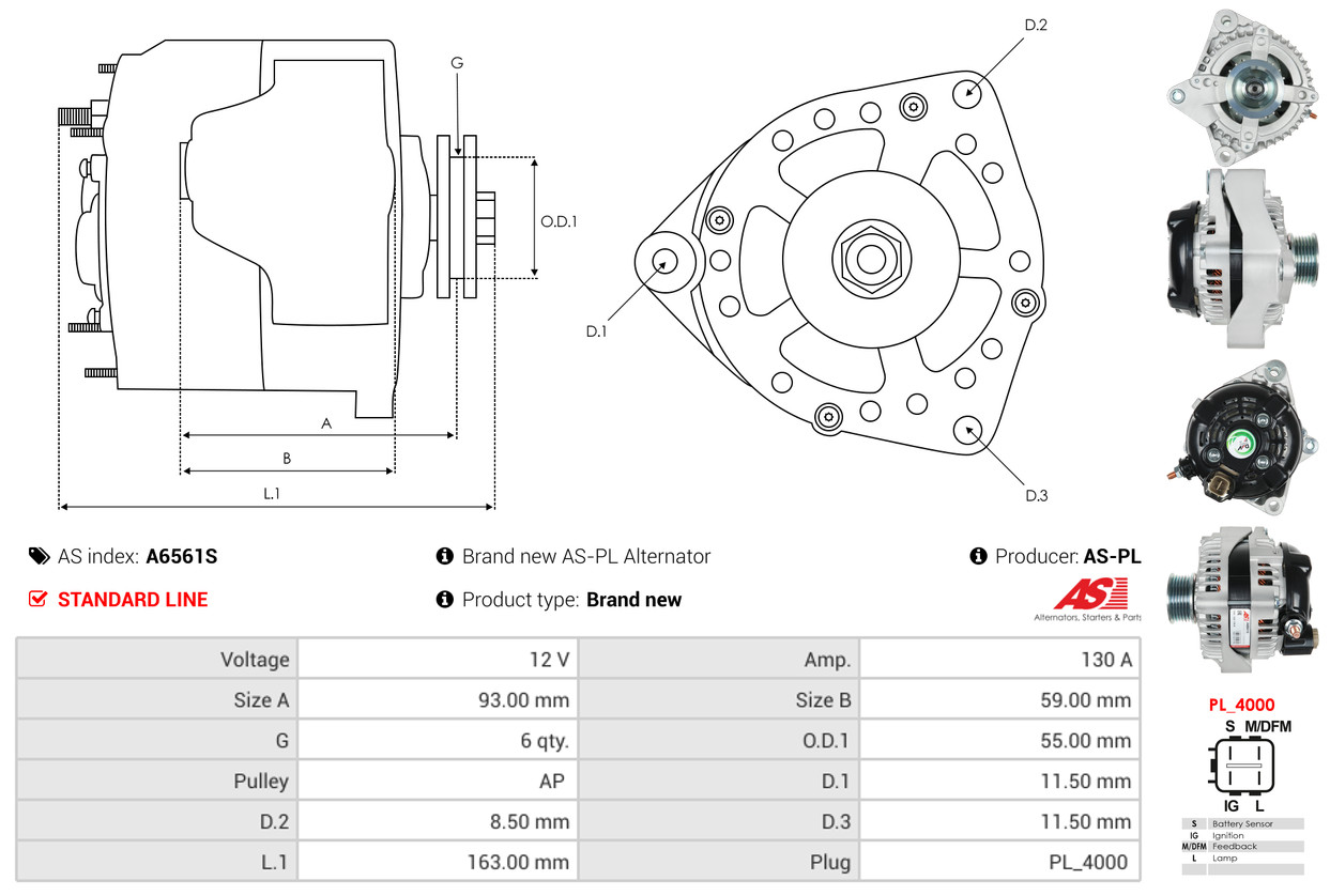 Alternator - A6561S AS-PL