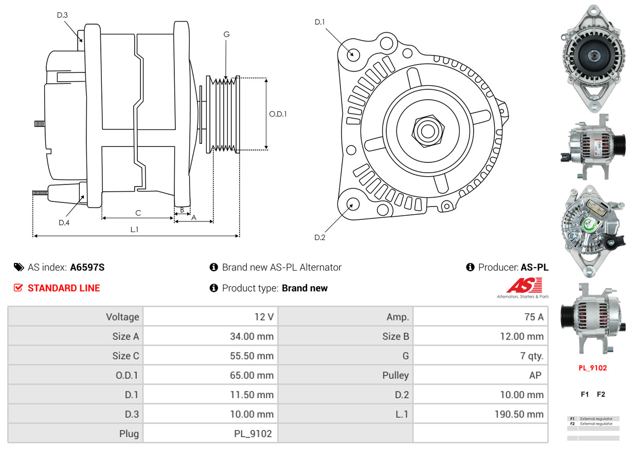 Alternator - A6597S AS-PL