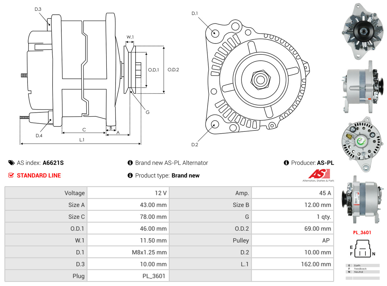 Alternator - A6621S AS-PL
