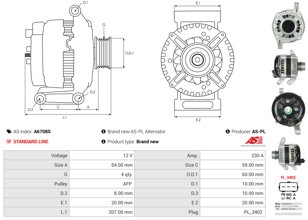 Alternator - A6708S AS-PL