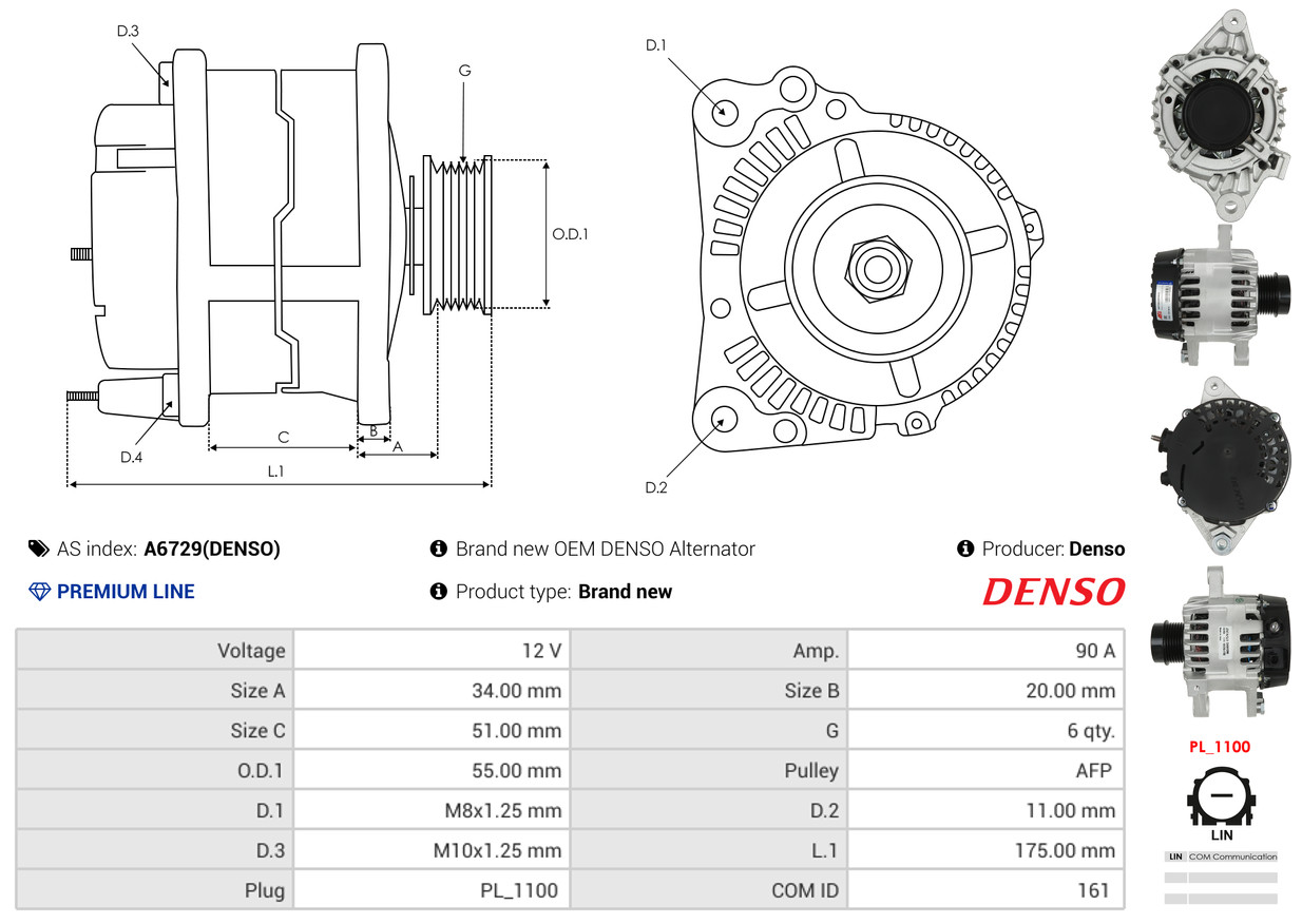Alternator - A6729(DENSO) AS-PL