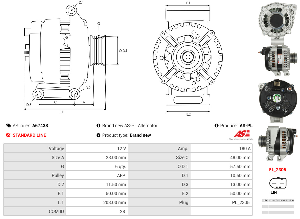 Alternatore - A6743S AS-PL