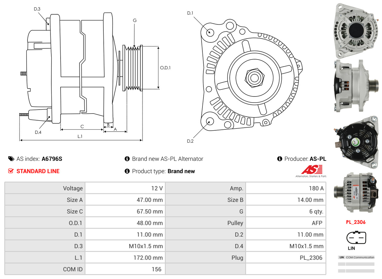 Alternator - A6796S AS-PL