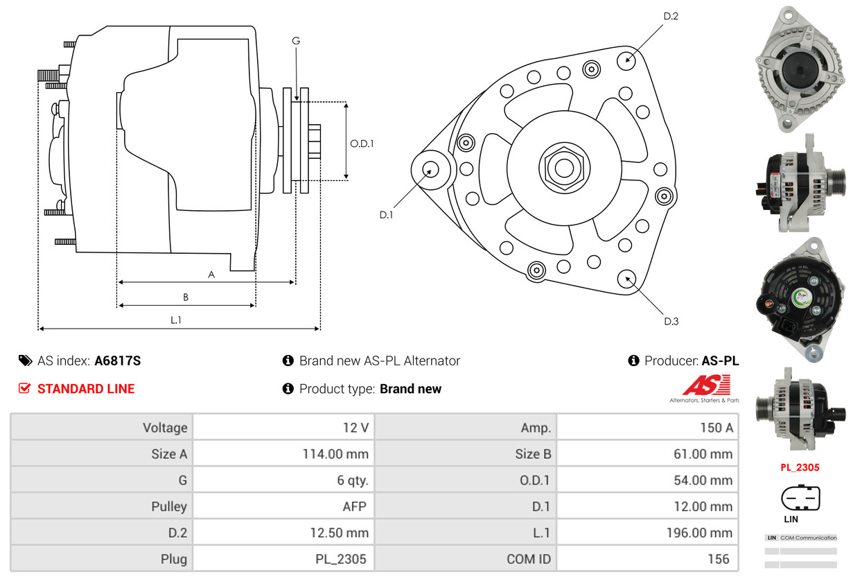 Alternator - A6817S AS-PL